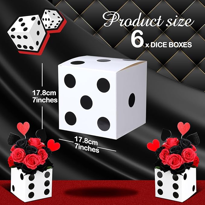 Jexine 15 Pcs Dice Favor Boxes 7" Casino Theme Birthday Decorations Las Vegas Party Decorations 3D Dice Decor for New Year Centerpieces Casino Night Las Vegas Party Supplies(White)