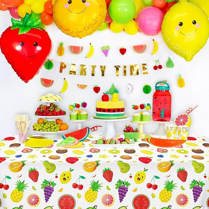 6 Pack Fruit Tablecloth Tutti Fruit Party Decorations Lemon Watermelon Strawberry Disposable Table Cloth Summer Theme Birthday Table Covers for Hawaiian Baby Shower Dancing Luau Supplies 51X86IN