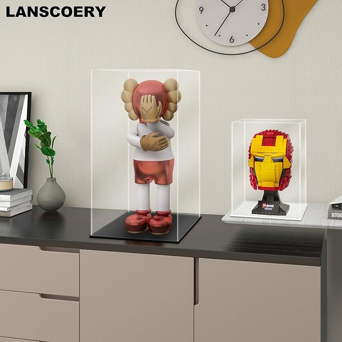 LANSCOERY Acrylic Display Case, Assemble Showcase Display Box for Collectibles, with Dustproof & Seamless Display Design, 5.9x7.1x13.8inch Black Base