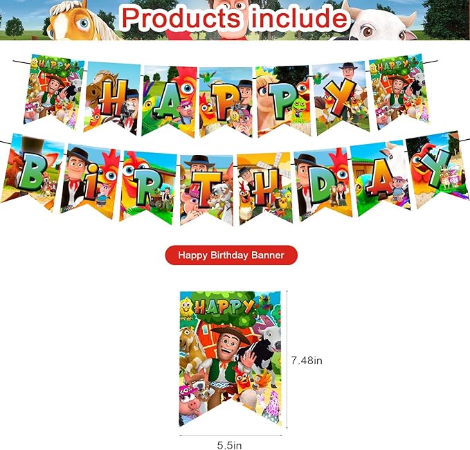 ELZEM Zenon Farm Party Decorations,Superstars Zenon Farm Birthday Party Supplies Includes Banner - Cake Topper - 24 Cupcake Toppers - 18 Balloons, Blue