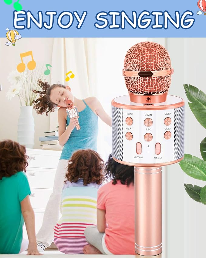 Toys for Girls Age 5-12, Wireless Bluetooth Karaoke Microphone for Kids Popular Toys for 5 6 7 8 9 10 11 12 Year Olds Girls Boys Best Gifts for 5-12 Year Olds Girl Boy Teen - Champagne