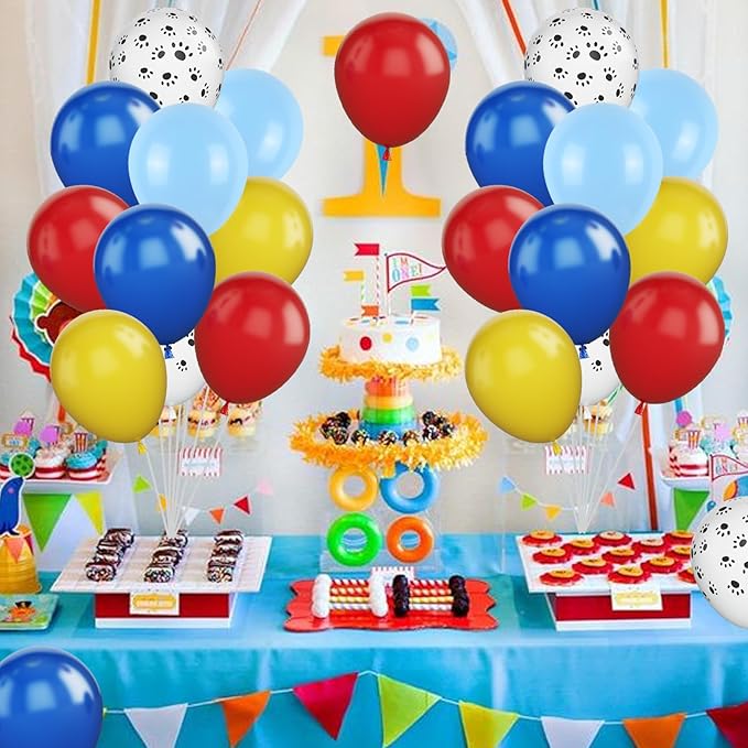 Dog Paw Balloons, 12 Inch Dog Paw Print Latex Balloons Red Yellow Blue Royal Blue Paw Balloon for Puppy Paw Themed Boy Birthday Party Decorations Supplies