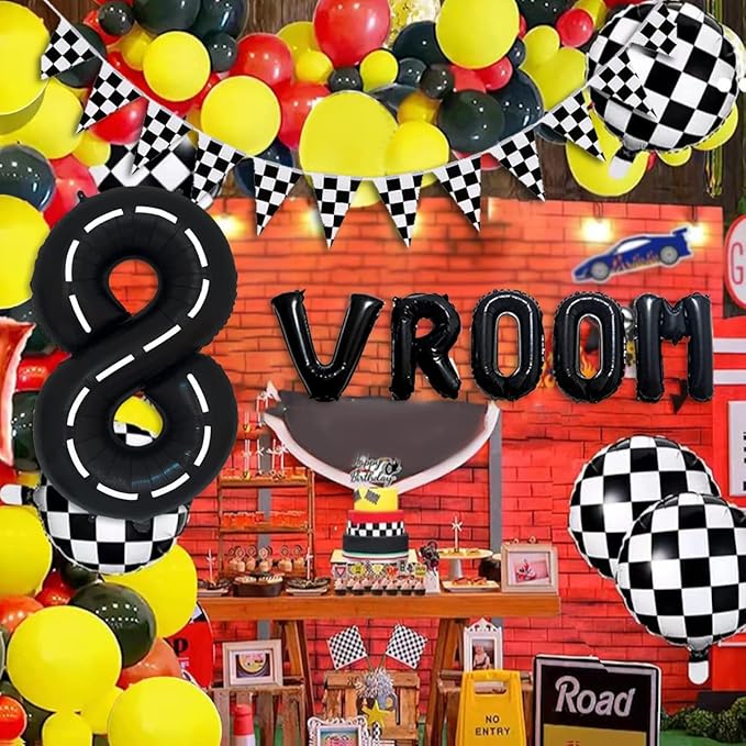 134pcs Race Car Balloon Party Supplies - Racing Car Theme Party Supplies Happy Birthday Racecar Number Balloons Garland Kit (Arch, 8)