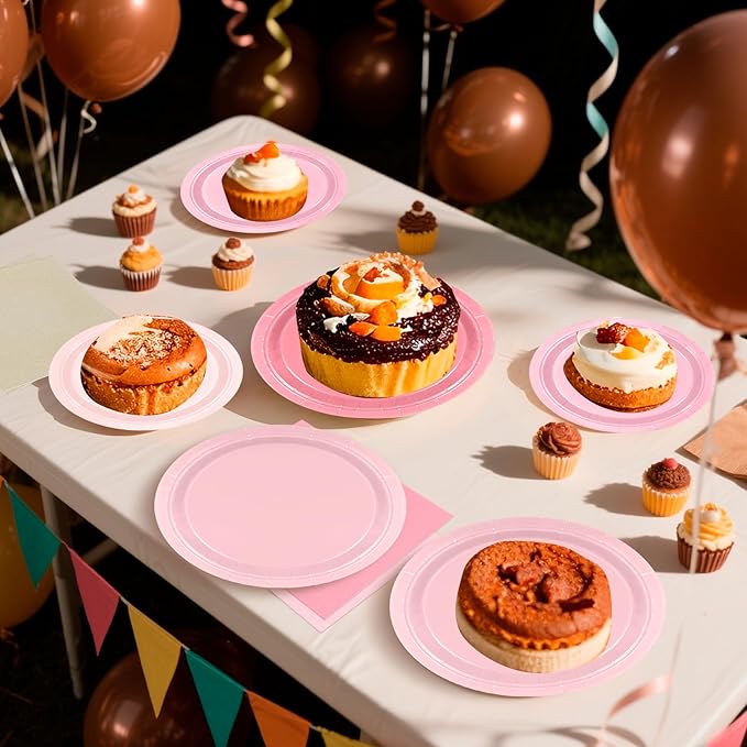 180Pcs Pink Paper Plates Party Supplies Boho Paper Plates and Napkins Serve 60 Disposable Tableware Set for Birthday Party Decorations Game Day Family Holiday Sports Events
