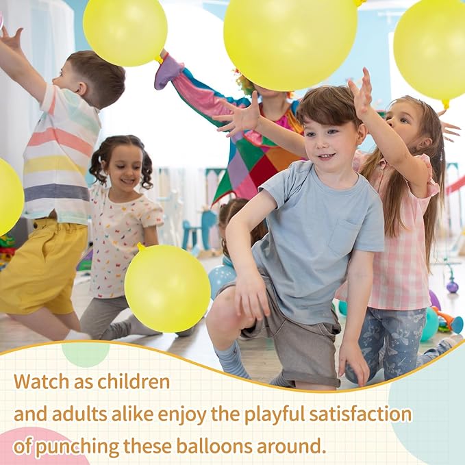 24 Pcs Yellow Punch Balloons Bounce with Rubber Band Handle Punching Balloon Heavy Duty for Birthday party favors, Kid (Yellow)