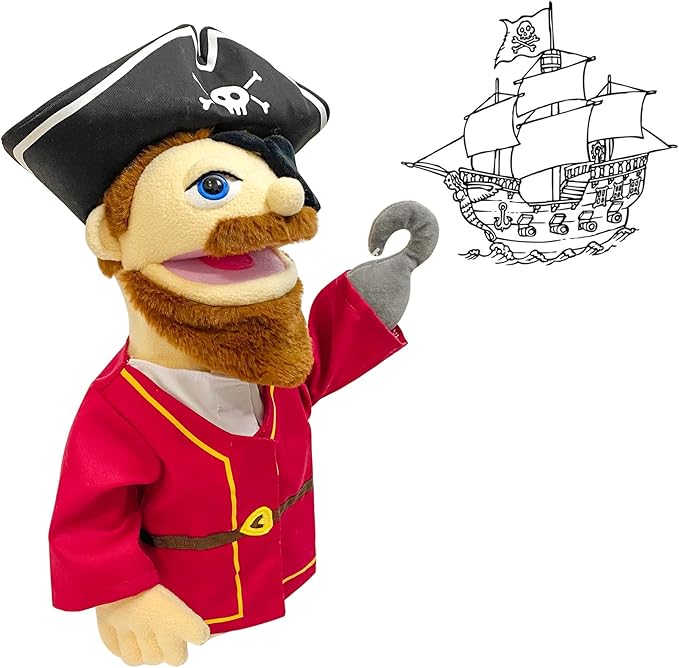 16" Puppets Entriloquist Puppet,Hand Puppets for Kids Plush Pirate Puppets for Adults with Removable Mouth Puppe t for Kids Ages 4-8，Hand Pupp et for Adults with Scalable Puppe t Control Rod