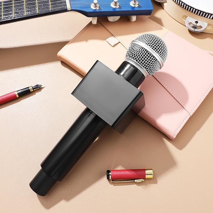 ibasenice Simulation Microphone Toy with Square Mic Flag Prop for Kids Stage Play Cosplay Parties and Speech Practice 9.65 Inch Portable Plastic Fake Microphone