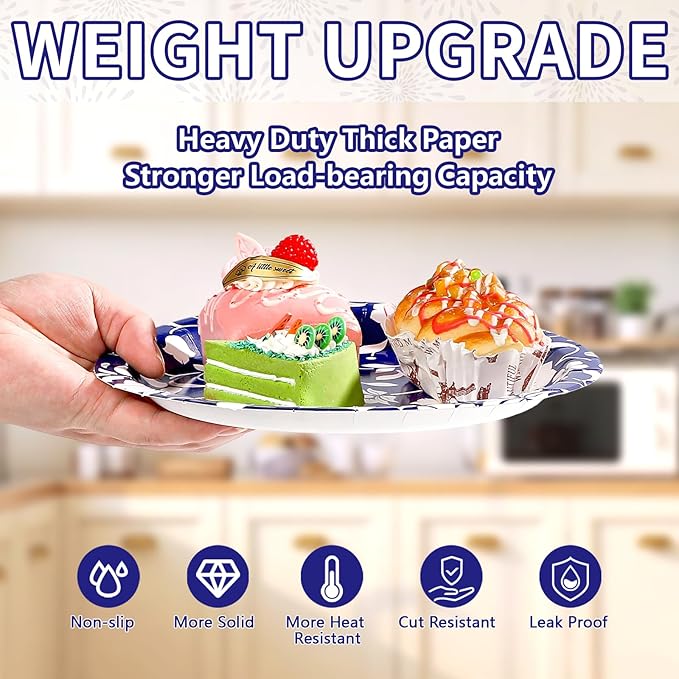 60Pcs Blue and White Floral Party Paper Plates 9 Inch Disposable Heavy Duty Blue White Vintage Flowers Dessert Plates Chinoiserie Porcelain Decorations for Wedding Spring Birthday Party Supplies