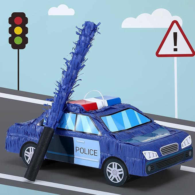 Piñata 3D Truck Piñata Theme Decoration with a Blindfold and Bat for Kids Girls BoysGift Holiday Birthday Party Baby Shower Supplies (Police Car)