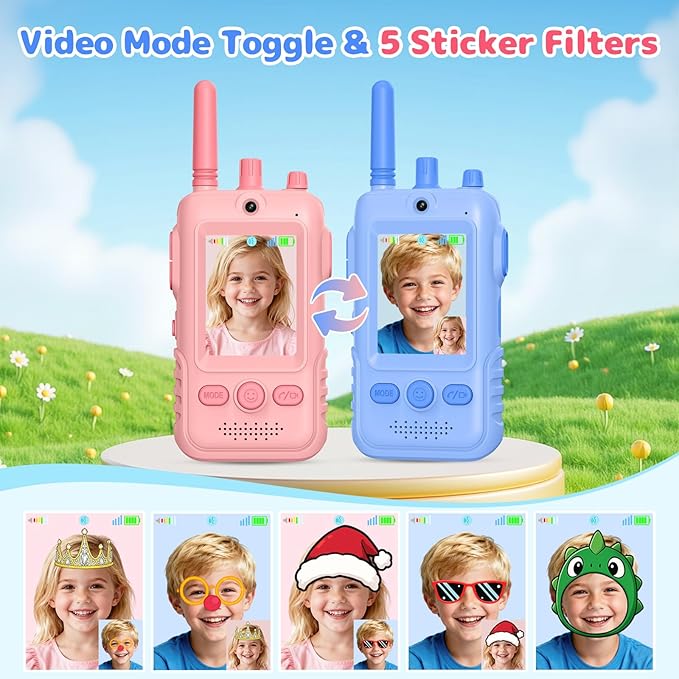Walkie Talkies for Kids Video Toys, 2Pack Rechargeable Video Intercom Kids Walkies Talkies with 2.0" IPS Screen & Long Range, Outdoor Christmas Birthday Gifts for Boys Girls 3-12 Year Old
