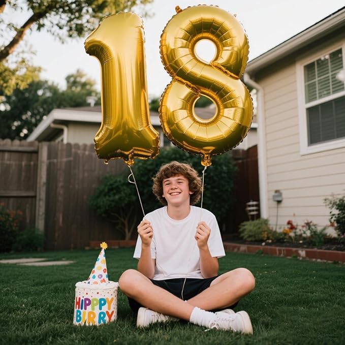 40 Inch Gold Balloon Number 18 Balloon,Jumbo Mylar Foil Helium Balloon for 18 Birthday Digital Balloons for Birthday Party,Wedding Anniversary Party Decorations