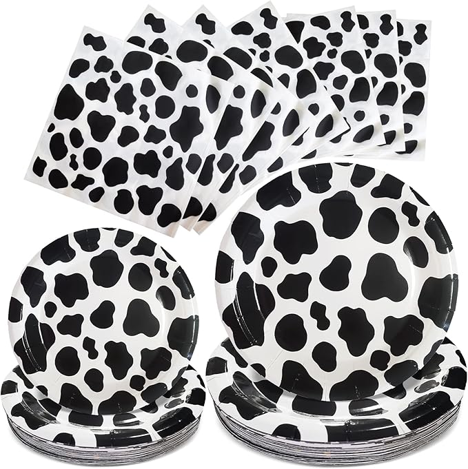 100 Pcs Cow Print Birthday Party Supplies,Includes 50 Pcs Cow Plates and 50 Pcs Cow Napkins,Disposable Cow Theme Party Supplies,Cow Theme Birthday Party Decorations (Cow Paper Plate)