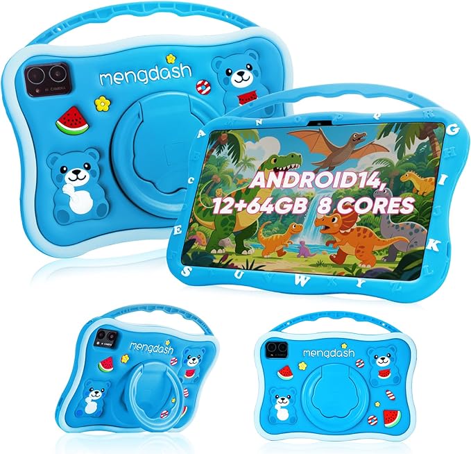 Kids Tablet, 10.1 inch Tablet for Kids, Educational Learning Toddler Tablet Android 14, 12GB RAM+64GB ROM Storage, 5G WiFi for Baby Girl boy Gift 3-10(Blue)