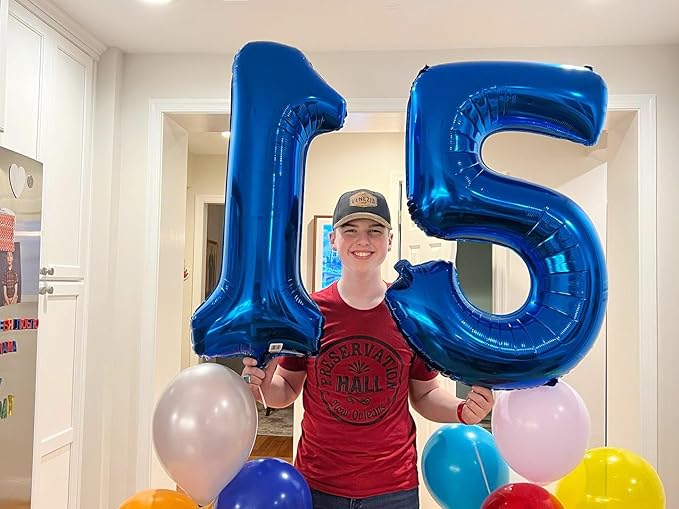 Navy Blue Number 15 Balloon 40 inch, 15 Number Balloons, 15th Navy Blue Birthday Decorations, 15 Year Old Girls Boys Blue Party Supplies