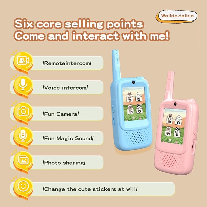 Kids Video Walkie Talkie Set, 2 Video Walkie Talkie Toys for Kids with 2.0" Screen, Voice Changer, Voice Chat,Photo Share,Emojis,300m Range, Blue and Pink, for Children 3-12 Years (Pink+Blue)