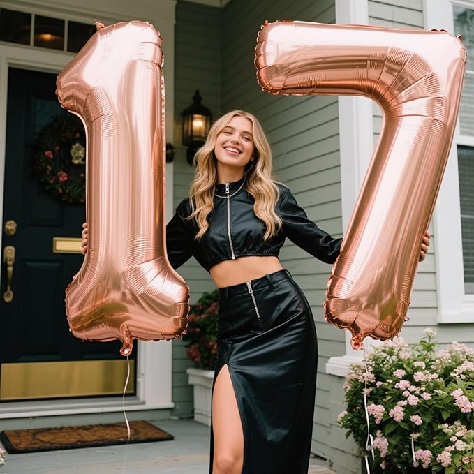 Rose Gold Number 7 Baiioons 40 Inch Number Balloons Giant Jumbo 17 27 37 Foil Mylar Helium Number Digital Balloons Champagne Gold 70 Birthday Party Anniversary Events Party Decorations