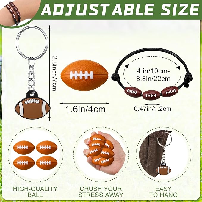 Nosiny 108 Pcs 36 Sets Football Party Favors Bulk Include Football Keychain Stress Balls Charm Bracelets Gifts for Team Birthday Party Supplies