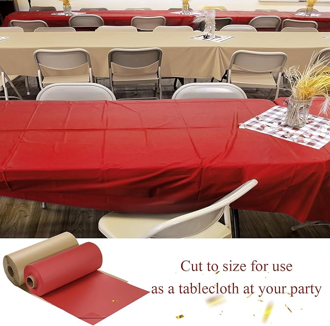 Moukeren 40'' x 100' Circus Tablecloth Roll Plastic Tablecloth Disposable DIY Carnival Tent Party Supplies for Big Top Tent Backdrop Curtains Ceiling Wall Drapes (Beige, Red,4 Roll)