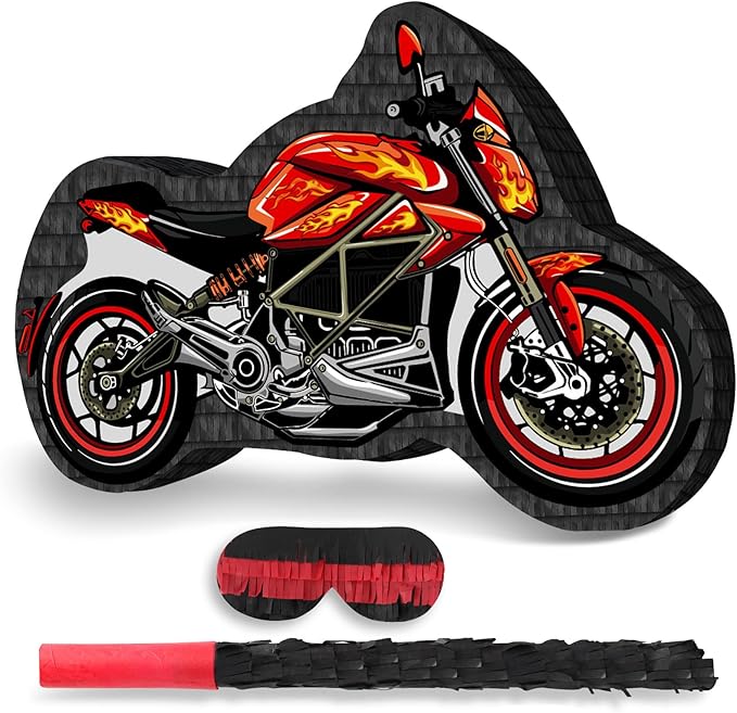 Hooqict Motorcycle Birthday Decorations Motorcycle Car Pinata with Pinata Stick & Blindfold for Kids Boys Racing Car Theme Birthday Party Supplies Decorations