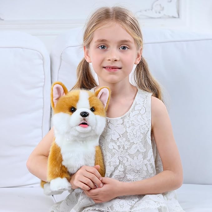 CU-MATE Interactive Plush Corgi Dog, Companion Robot Dog Pets,Handmade Weighted Stuffed Animals,Electronic Walking Toy with Barking,Tail Wagging,Talking,