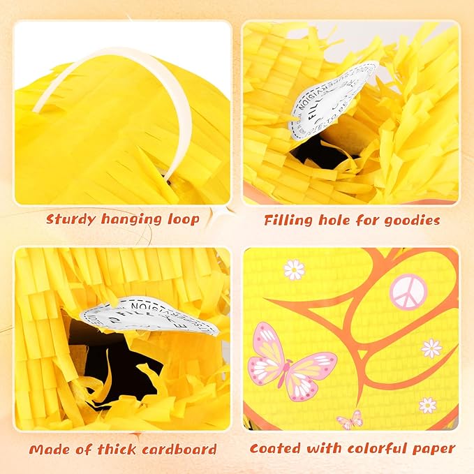 Hippie Pinata with Stick & Blindfold Daisy Flower Mexican Pinata Game for Girl Groovy Birthday Party Decorations Supplies
