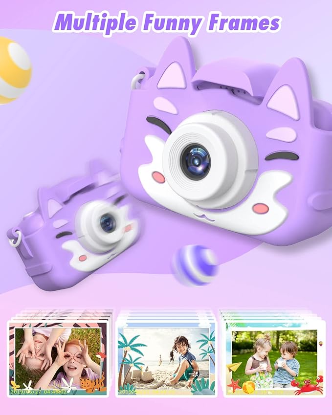 Kids Selfie Camera,Birthday Gifts for Boys Age 3-9,HD Digital Video Cameras for Toddler,Toy for 3 4 5 6 7 9 Year Old Teens with 32GB SD Card,Kids Toys Gifts for Birthday (Purple)