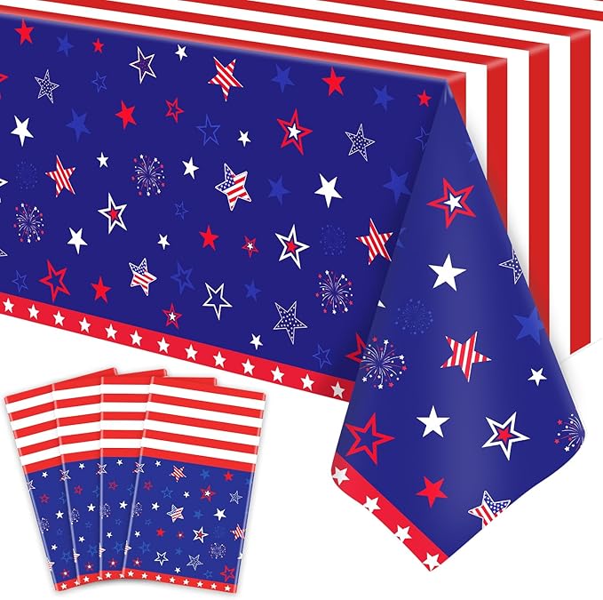 4 Pack Patriotic Tablecloth 4th of July Tablecloth Patriotic Decorations American Flag Party Table Cloth Patriotic Themed Party Supplies Memorial Party Decorations 86 x 51 in