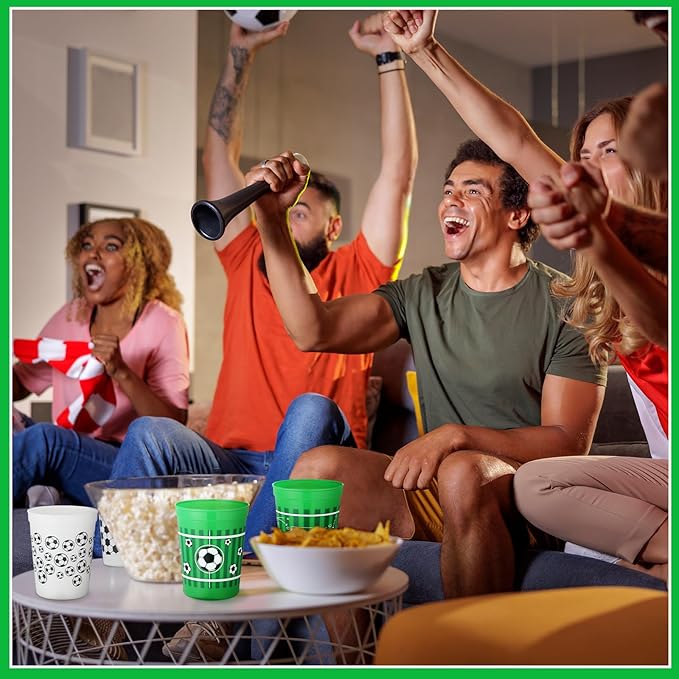 Norme 24 Pcs Soccer Party Plastic Cups Bulk Reusable Soccer Fan Party Plastic Cups 16 oz Sports Ball Reusable Supplies Decorations Ball Drinking for Sports Birthday Favors