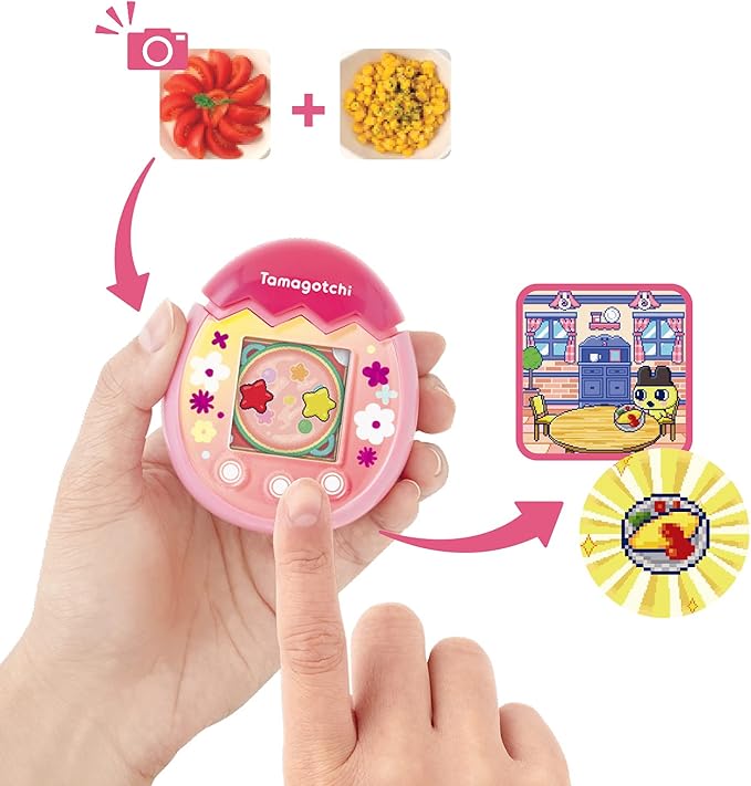 Tamagotchi 42901 Bandai Pix The Next Generation of Virtual Reality Pet with Camera, Games and Collectable Characters-Floral, Pink