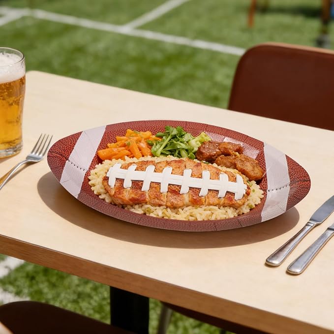 50Pcs Football Paper Plates Party Supplies - Football-Shaped Disposable Dessert Paper Plates for Sports Events, Touchdown and Birthday Party Decoration