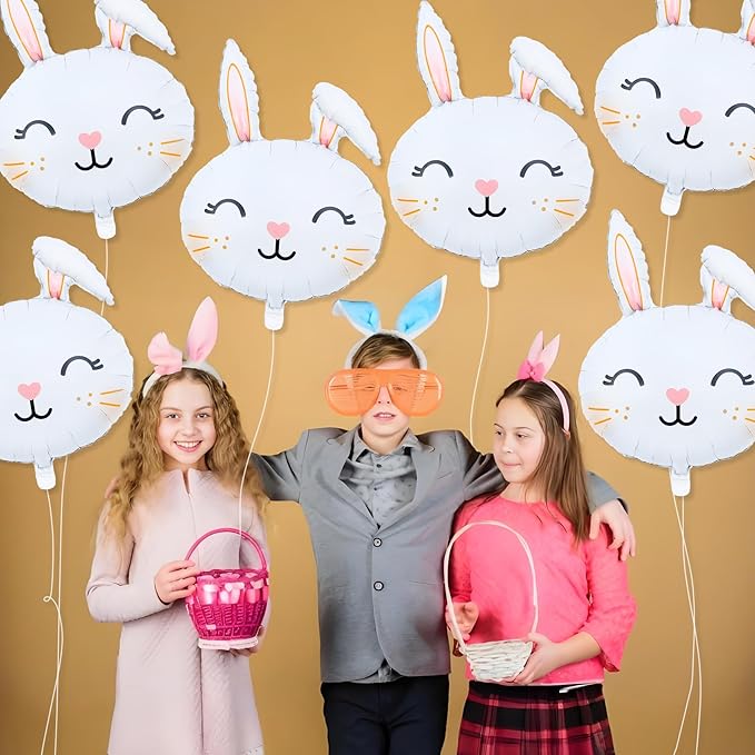6PCS Easter-Bunny Balloons Rabbit Head Foil Balloons Easter Themed Party Mylar Bunny Birthday Party Supplies Decorations