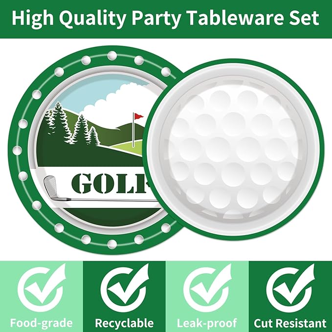 Golf Plates and Napkins Party Supplies -96PCS Golf Themed Birthday Party Decorations Golf Paper Disposable Tableware Set for Birthday Retirement Baby Shower Serve 24 Guests