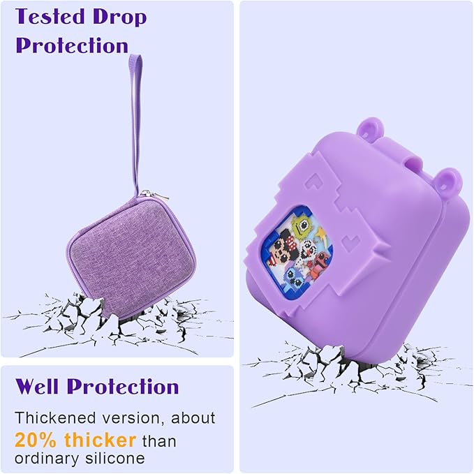 MGZNMTY Carrying Case and Silicone Case for Bitzee Disney Interactive Toy Digital Pet and Protective Skin Cover for New Bitsy Electronic Virtual Pet (Purple)