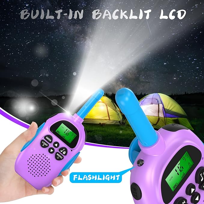 Walkie Talkies for Kids Adult, 2 Pack Rechargeable Kids Walkies Talkies, 3km Long Range, 22 Channels, Indoor Outdoor Toys for Camping, Hiking, Family Games, Toys for Boys Girls Ages 3-12