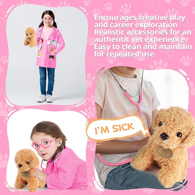 Kyson Veterinarian Costume for Kids 6 Pcs Animal Doctor Vet Dress Up Pretend Play for Boys Girls Halloween Career Day