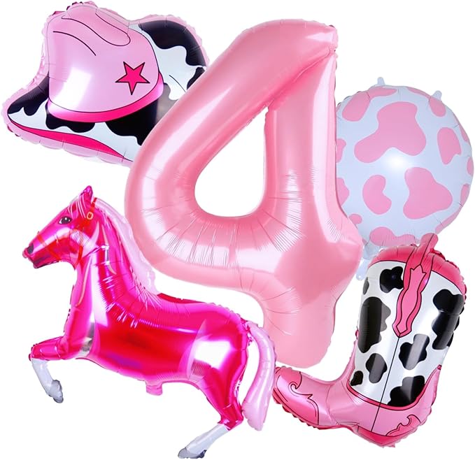 Cowgirl Balloons Disco Girl 4th Birthday Party Decorations, Pink Horse Hat Boot Balloons Rodeo Birthday Party Decor Supplies Favors Foil Mylar 32 Inch Light Pink 4 Balloon