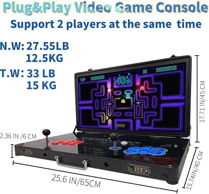 23000 in 1 Portable 3D Arcade Game Console 27-inch HD Screen Dual Players Pandoras Box RK3288 Retro Video Game Machine Metal Box Search/Hide/Save/Load/Pause Games