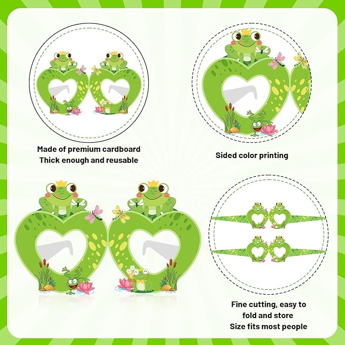 24 PCS Frog Party Paper Eyeglasses, Frog Party Favors Decorations Supplies, Frog Birthday Party Decorations Gifts Photo Booth Props for Kids Boys Girls