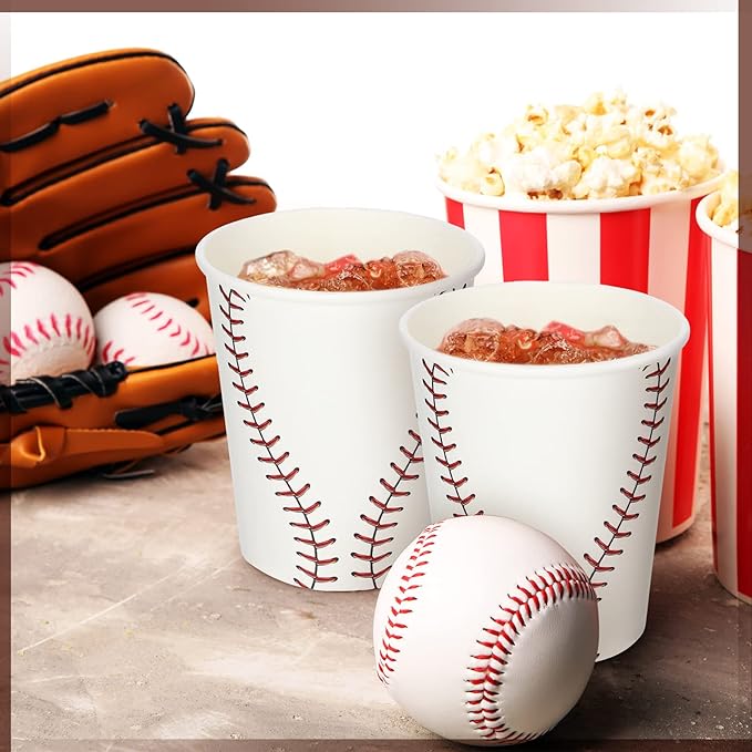 Teling 100 Pieces Baseball Themed Party Paper Cups Disposable 9oz Paper Cups for Sports Party Supplies Decorations Paper Drinking Cups for Birthday Party Favors