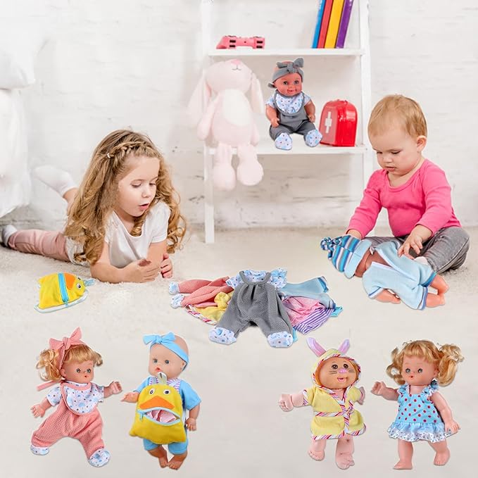 8pcs for 8-9-10 Inch Baby Doll Clothes Dress Newborn Baby Doll Accessories Gown Costumes Outfits with Schoolbag Xmas Gift-wrap