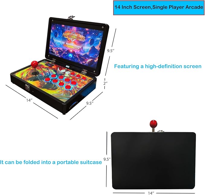 RegiisJoy 32000 in 1 Portable Arcade Game Console, 14-inch HD Screen Metal Box Single Player Pandoras Box 78S,Retro Video Game Machine Search/Hide/Save/Load/Pause Games