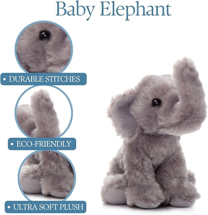 The Petting Zoo Elephant Stuffed Animal Plushie, Gifts for Kids, Wild Onez Babiez Wildlife Animals, Elephant Plush Toy 6 Inches