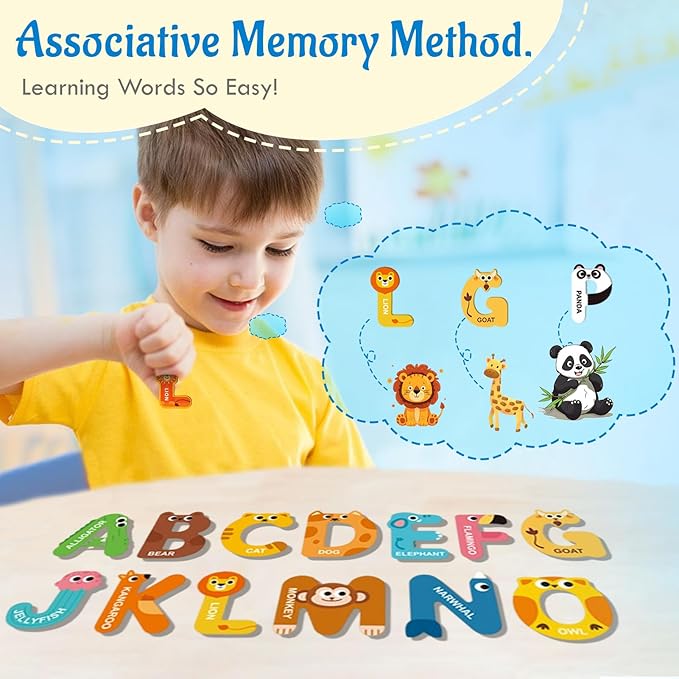 Magnetic Letters for Toddlers 1-3, 26PCS Cute Animal Alphabet Magnets Letters Learning Toys for Toddlers 1-3 Uppercase ABC Magnets for Refrigerator Best Gifts for Birthday Easter Basket Stuffers