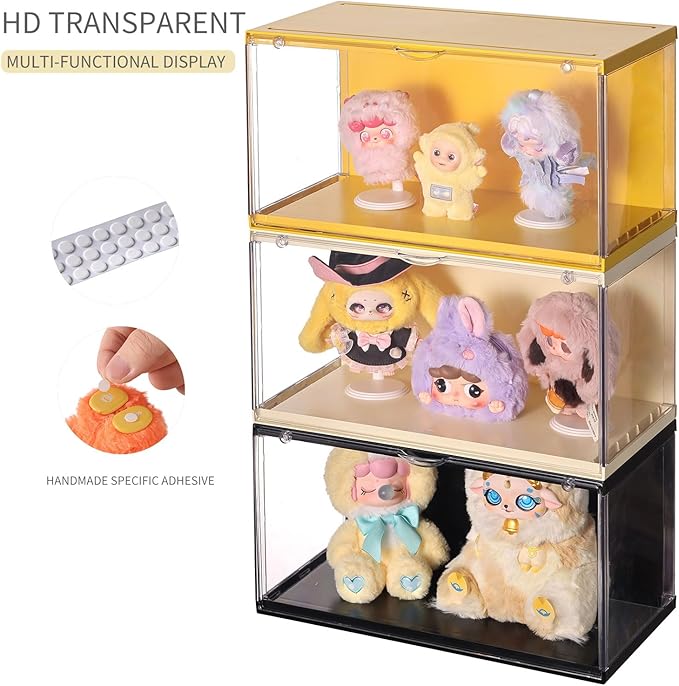 Clear Display Cases for Collectibles - Dustproof Display Cabinet with Removable Backdrop, DIY Scene Setup for Action Figures & Model Collections (Yellow)