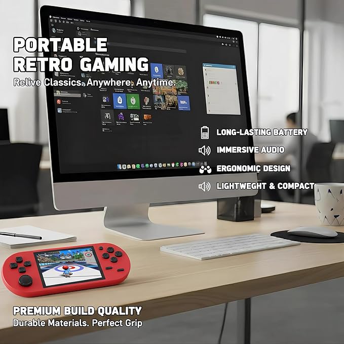 16-Bit Handheld Game Console - 3 Inch HD Screen 300-in-1 Retro Games - Portable Classic Video Game Player for Kids & Adults, Include Protective Carrying Case (Red)