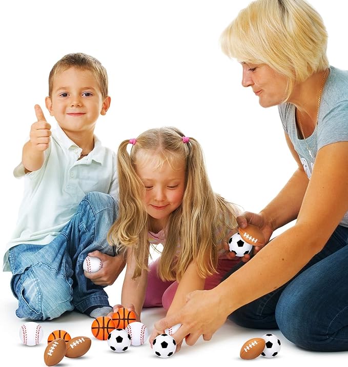 Blulu 48 Pack Small Sports Stress Balls for Kids Mini Footballs Baseball Soccer Basketball Sports Party Favor Gifts Small Foam Squeeze Anxious Toy for Classroom Reward Sport Party Supplies(1.6 Inch)