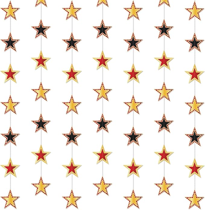 TaoBary 6 Pcs Movie Theme Star Garland Banner Decor Red Carpet Party Decorations Movies Theme Star Hanging Streamers Birthday Party Supplies Red Black and Gold Hanging Supplies Film Backdrop