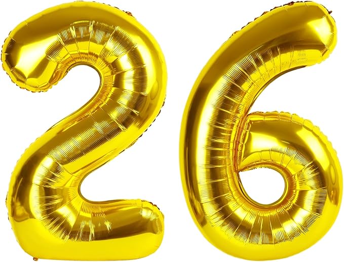 26 Number Balloon Gold, Foil Happy 26th Birthday Balloon for Men & Women,40 Inch Large Balloons for 2 6 26 62 2026 Wedding Marriage Proposal Engagement Decorations