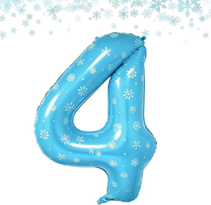 Snowflake Balloons Birthday Decorations, 40'' Frozen Number 4 Balloon for 4th Birthday Party Supplies