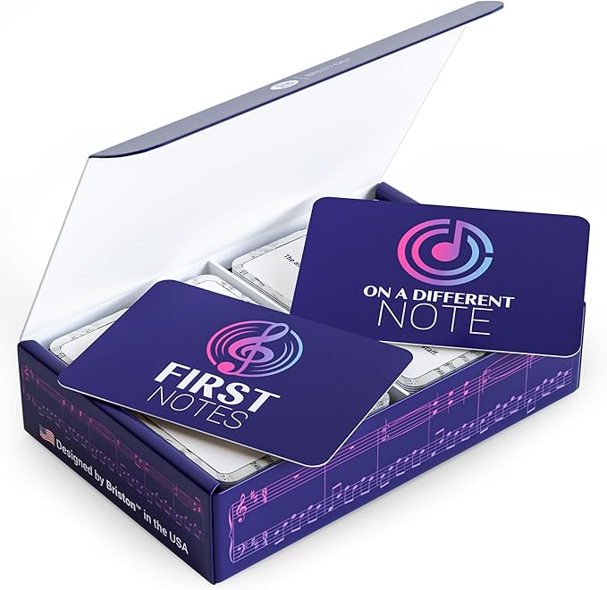 Briston Music Theory Flash Cards Set – 140 Music Note & Symbol Learning Cards for Teen & Adult Students, Treble Bass Alto Tenor Clef, Time & Key Signature Study Aid